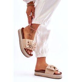 Damtofflor i mocka med rosett Beige Lauria 3