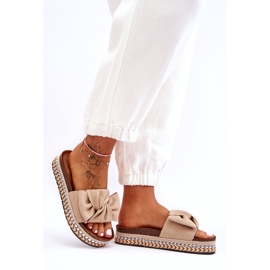 Damtofflor i mocka med rosett Beige Lauria 5