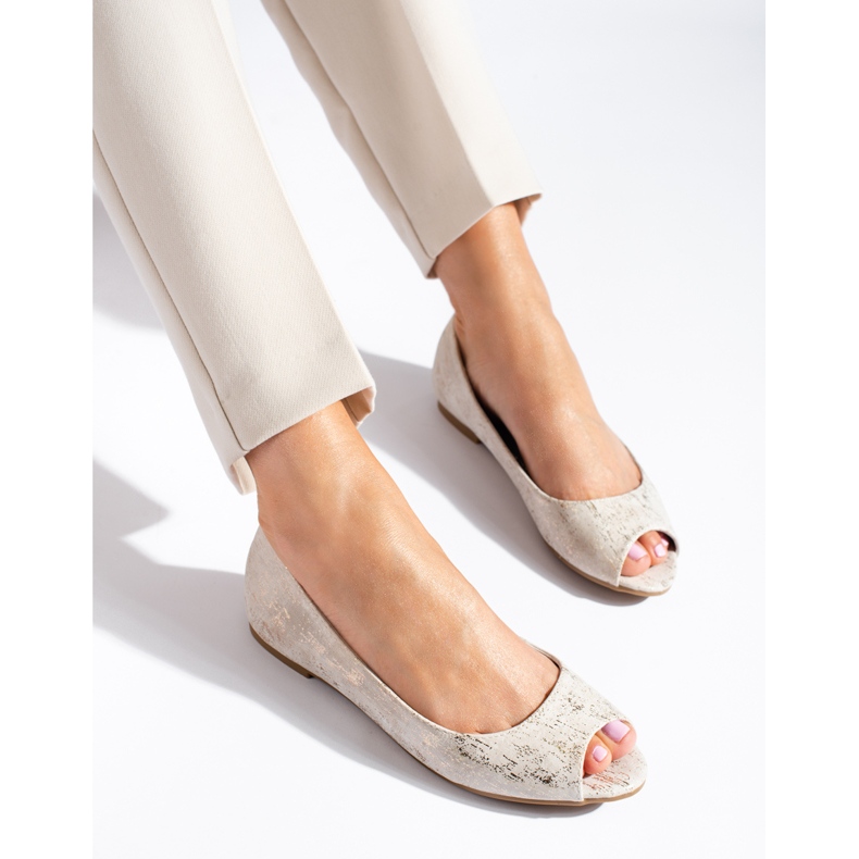 Gold Shelovet ballerinor med öppen tå för kvinnor gyllene 1