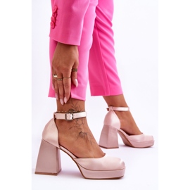 Fashionabla pumps på massiva klackar Beige Sandia 1
