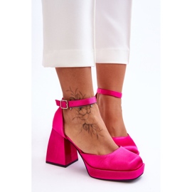 Fashionabla pumps på massiva klackar Fuchsia Sandia rosa 2