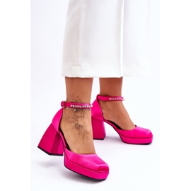 Fashionabla pumps på massiva klackar med zirkoner Fuchsia Adel rosa 1