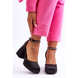 Fashionabla pumps på massiva klackar med zirkoner Svart Adel 1