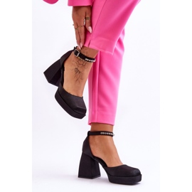 Fashionabla pumps på massiva klackar med zirkoner Svart Adel 2