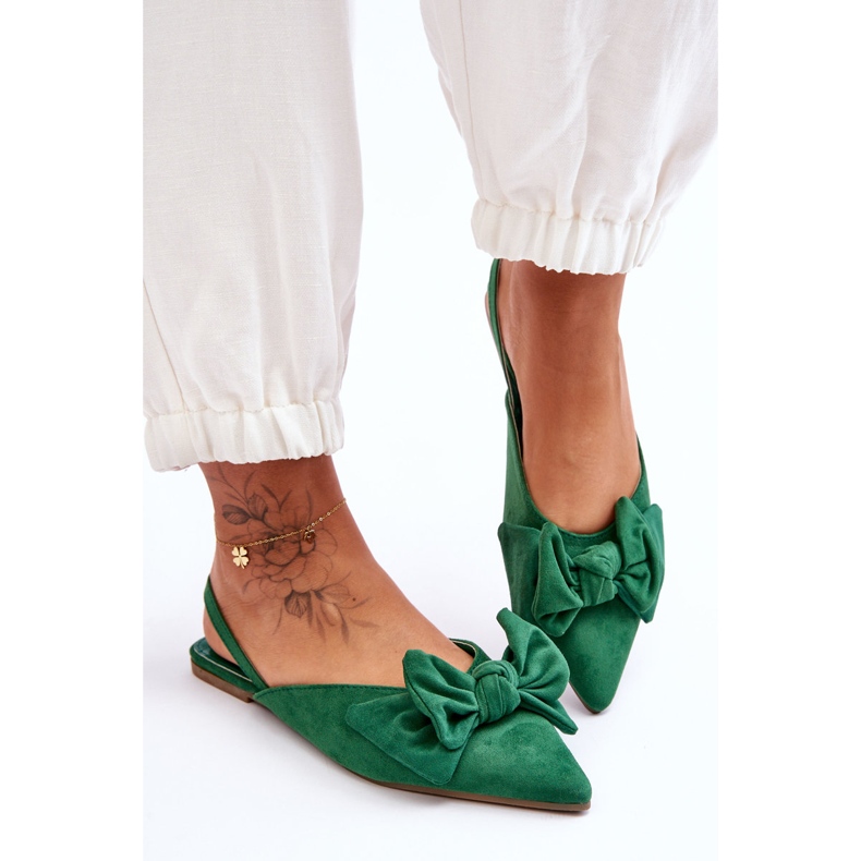 Slip-on ballerinor för kvinnor med rosett Grön Nadine 1