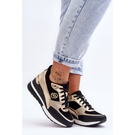 PE1 Sneakers med snörning för kvinnor, svart och guld Genova 1