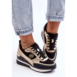 PE1 Sneakers med snörning för kvinnor, svart och guld Genova 2