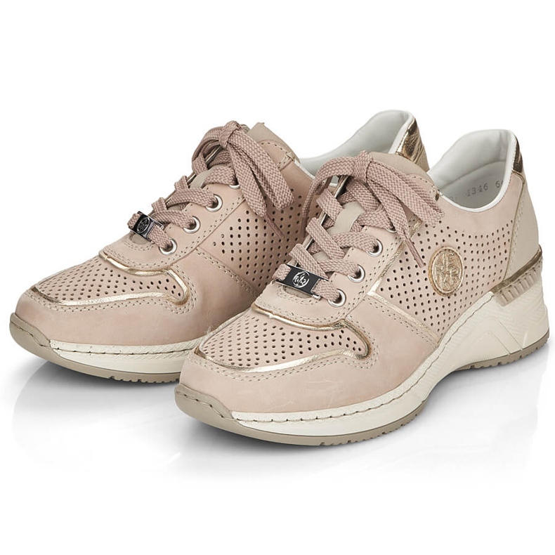 Rieker N4346-60 damsportskor på genombrutna kilar beige 1