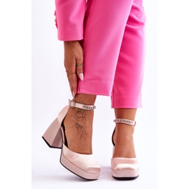 Fashionabla pumps på massiva klackar med zirkoner Beige Adel 2