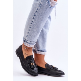 Klassiska fransade läder Loafers Black Camis svart 1