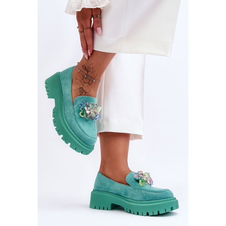 PS1 Dam Loafers Med Dekorativa Kristaller Grön Avril 2