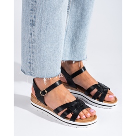 Shelovet svarta sandaler med låg kil för kvinnor 1