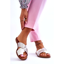 Jezzi Klassiska flip-flops i vit och silver för kvinnor 1