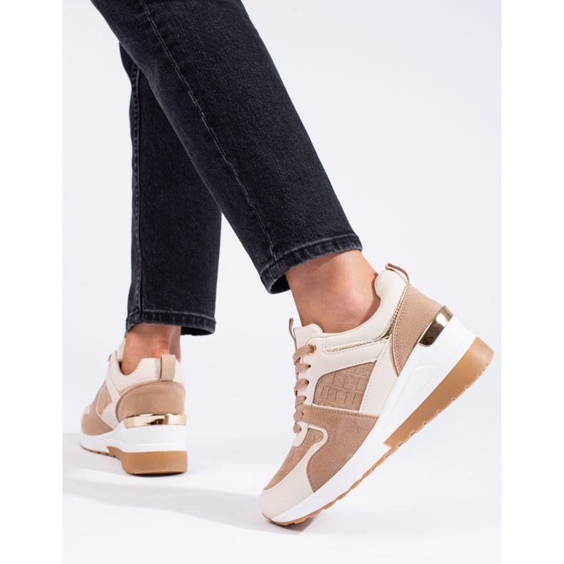 Shelovet bruna wedge sneakers för kvinnor beige 2