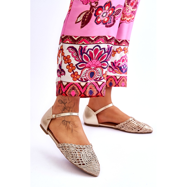 Eleganta platta sandaler för kvinnor, guld gyllene 3