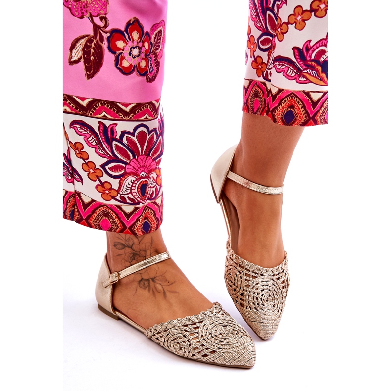 Eleganta platta sandaler för kvinnor, guld gyllene 4