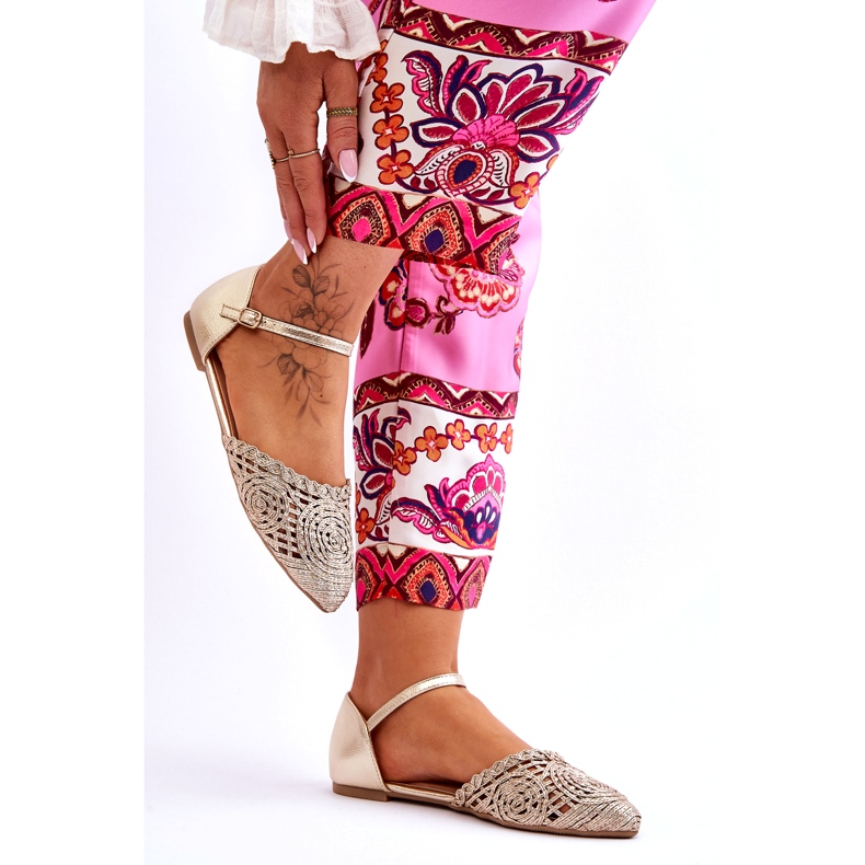 Eleganta platta sandaler för kvinnor, guld gyllene 5