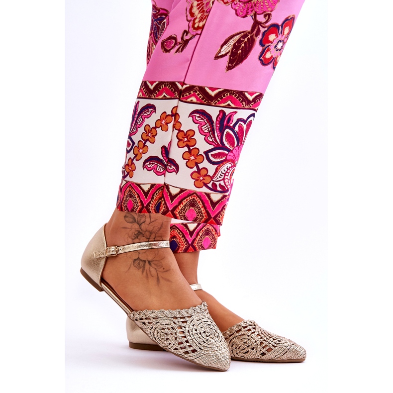 Eleganta platta sandaler för kvinnor, guld gyllene 7