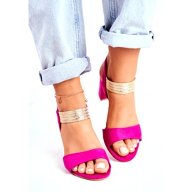 S.Barski Kvinnors sandaler på hälen mocka Fuchsia rosa 2