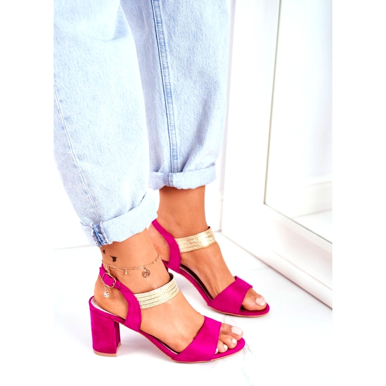 S.Barski Kvinnors sandaler på hälen mocka Fuchsia rosa 1