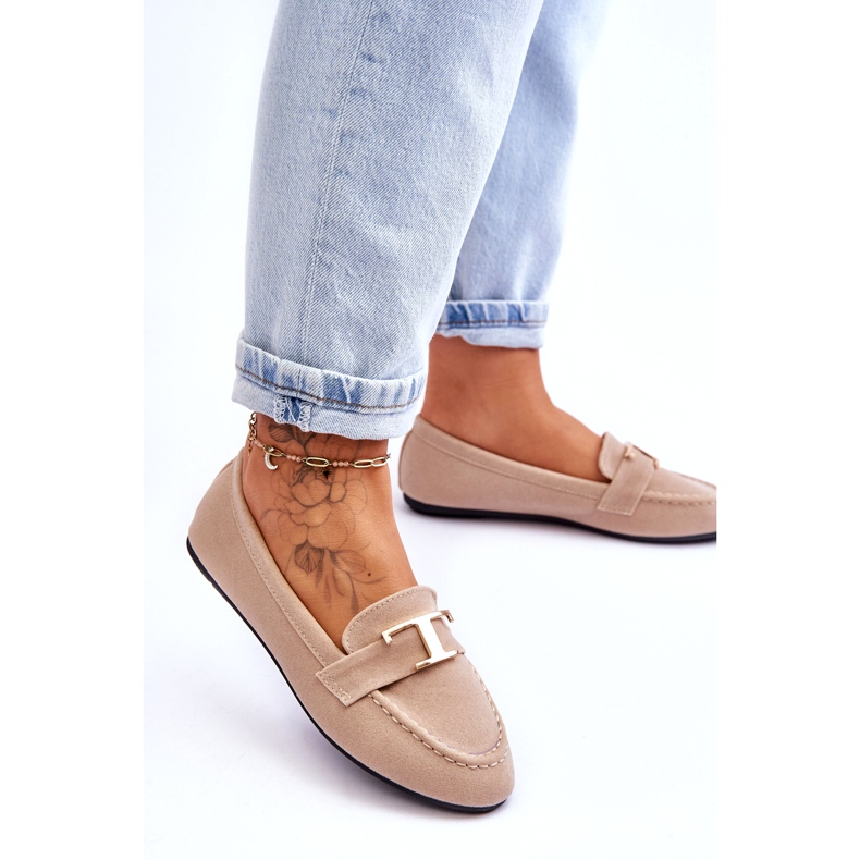 Klassiska Slip-on mockasiner med dekoration, ljusbeige 2