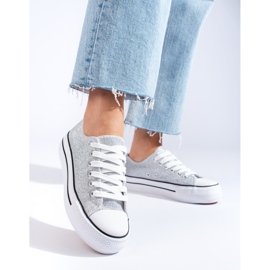 Grå brokad sneakers med tjock sula från Shelovet 1