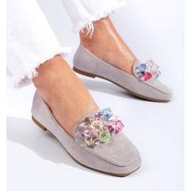 Grå loafers i mocka med kristaller från Shelovet 1