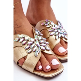 Tofflor med dekorativa stenar S.Barski 617-22 Guld gyllene 2