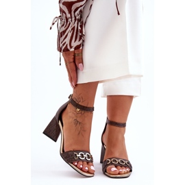 Laura Messi 2595 Läder trekantiga klacksandaler Brun 1