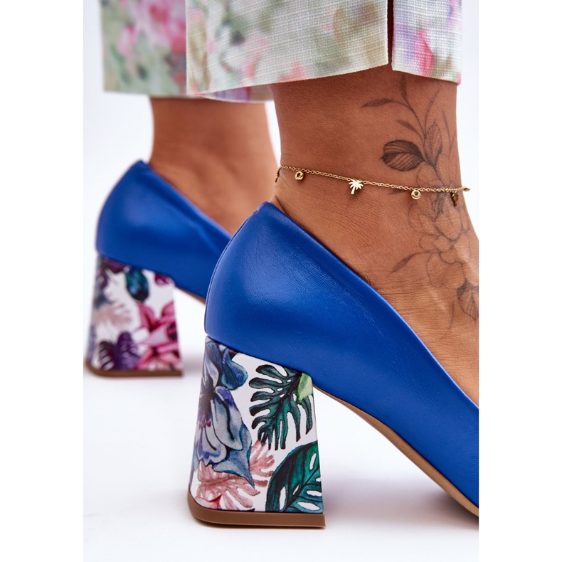 Lewski Shoes Läderpumpar med dekorativ klack Leski-skor 2608/K Blå 2