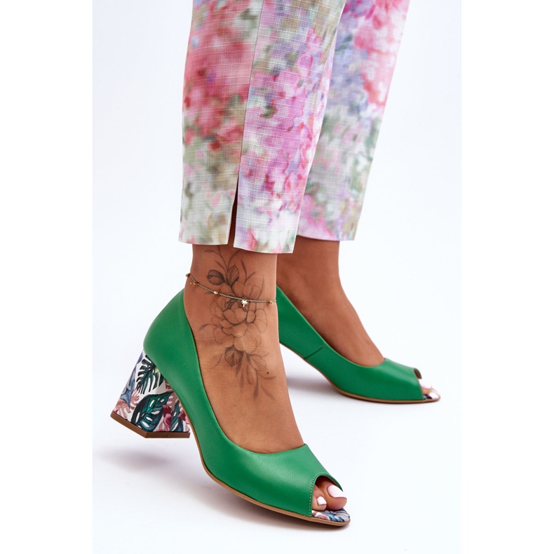 Lewski Shoes Läderpumpar med dekorativ klack Leski-skor 2608/K Grön 1