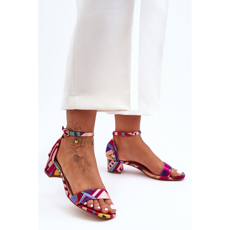 FS1 Mönstrade Satin Högklackade Sandaler Röd Mix Inspire Me! mångfärgad 2