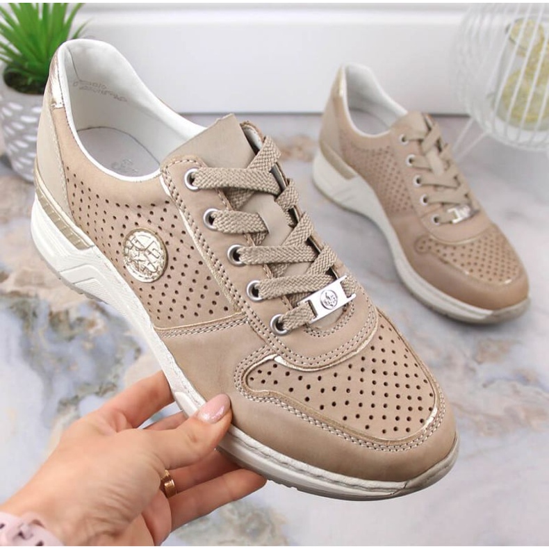 Rieker N4346-60 beige wedge sportskor 1