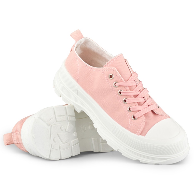 Rosa sneakers på låg plattform 1
