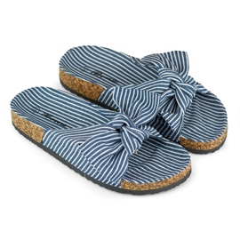 Denim sliders för kvinnor med rosett blå 1