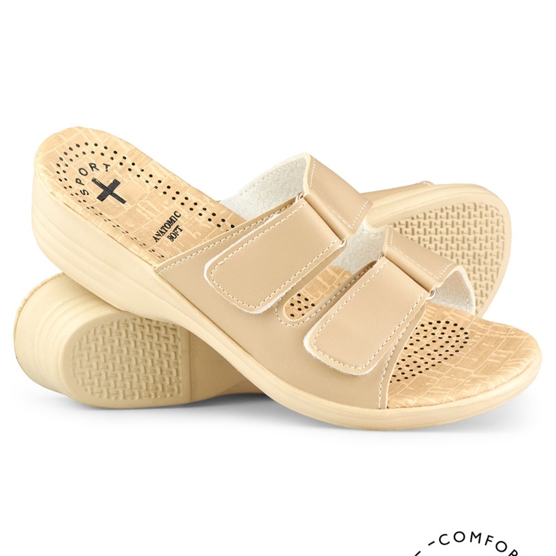 Bekväma damtofflor med kardborrebeige 1