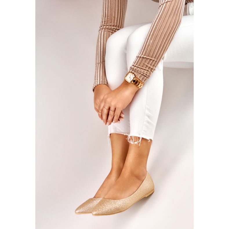 Gyllene glänsande ballerinor för kvinnor 2
