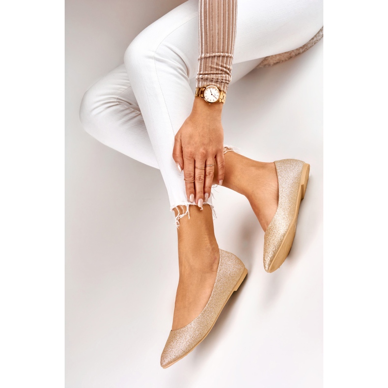 Gyllene glänsande ballerinor för kvinnor 1