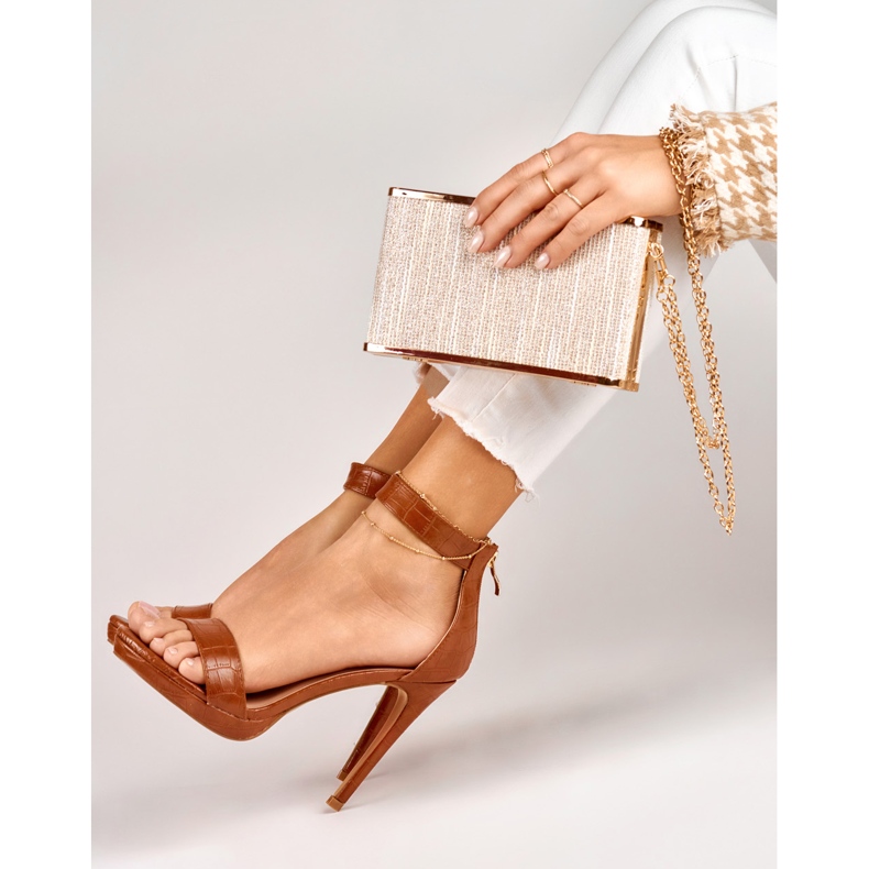 Högklackade karamellsandaler för kvinnor brun 2