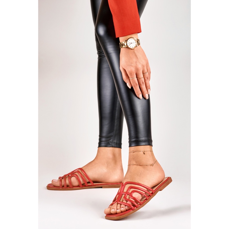 Röda eleganta platta tofflor för kvinnor 2