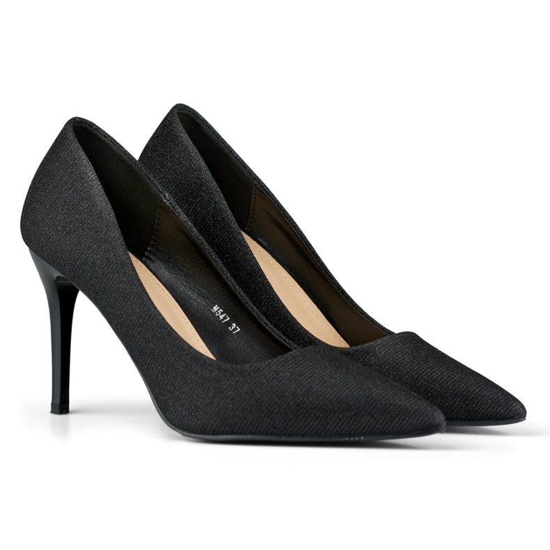 Eleganta svarta högklackade skor med lätt glitter 1