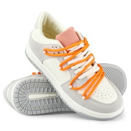 Damsneakers med orange snörning vit 1