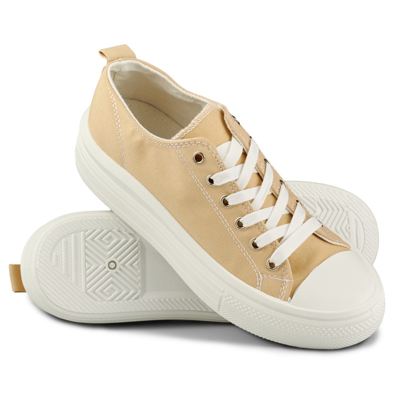 Beige sneakers på låg plattform 1