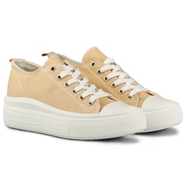 Beige sneakers på låg plattform 2