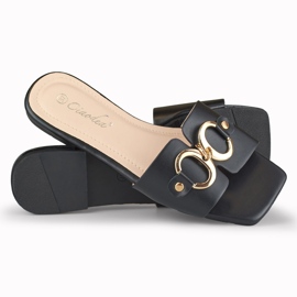 Svarta damtofflor med guld Hensi dekoration 1