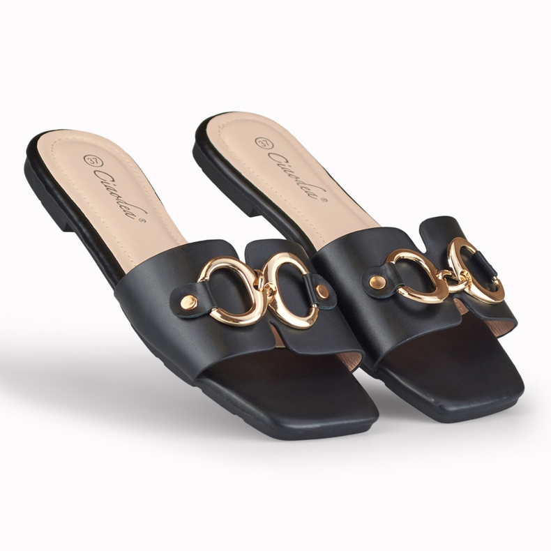 Svarta damtofflor med guld Hensi dekoration 2