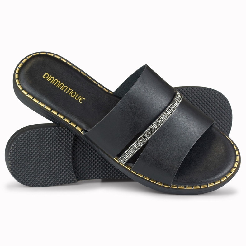 Eleganta svarta damtofflor med dekoration 1