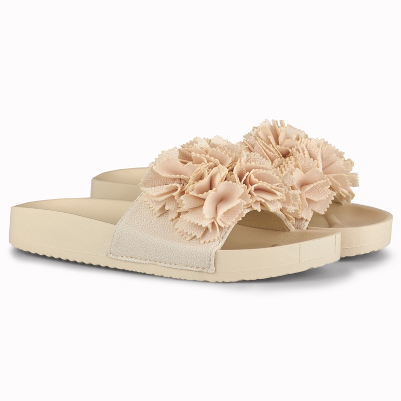 Violett kvinnors beige blommiga tofflor 2