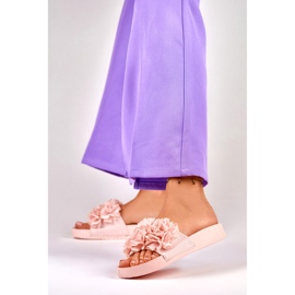 Violett rosa blommiga tofflor för kvinnor 2