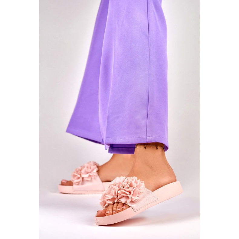Violett rosa blommiga tofflor för kvinnor 2